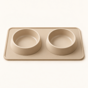 Pet Feeding Mat with Two Bowls